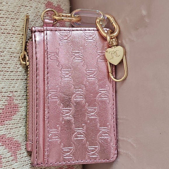 New Juicy Couture Metallic Pink Card Holder with Gold Chain - Picture 3 of 8